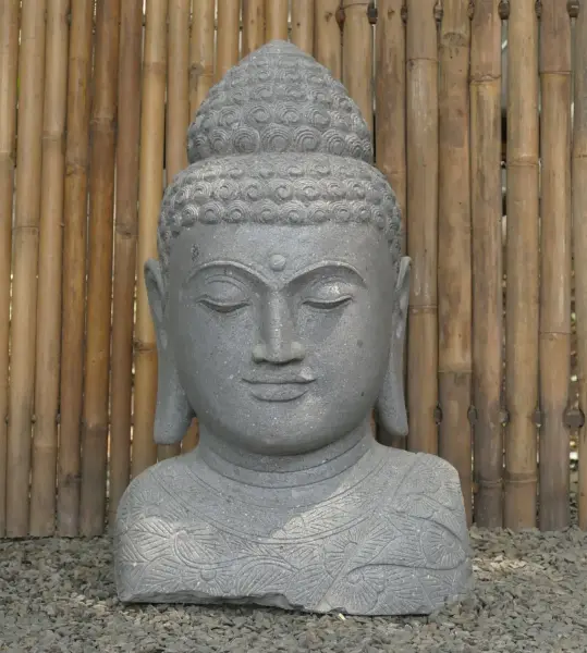Product image of the product “Buddha bust with floral carving, 55 x 40 x 80cm. Natural stone (river stone), stonemasonry ”